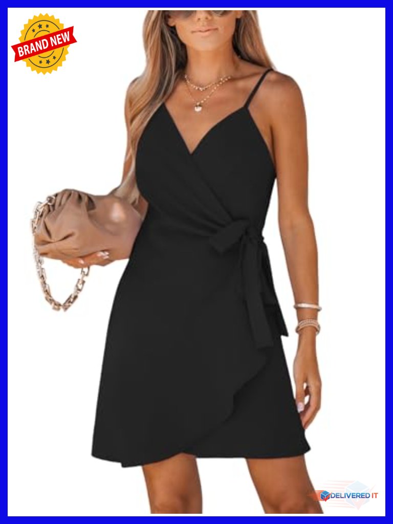 Wrap V Neck Mini Dress Spaghetti Strap Summer Backless Sundress